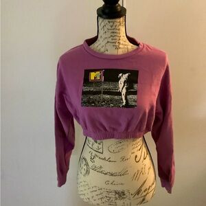 Vintage MTV Music Television Purple MTV Flag on the Moon Cropped Sweater Size S